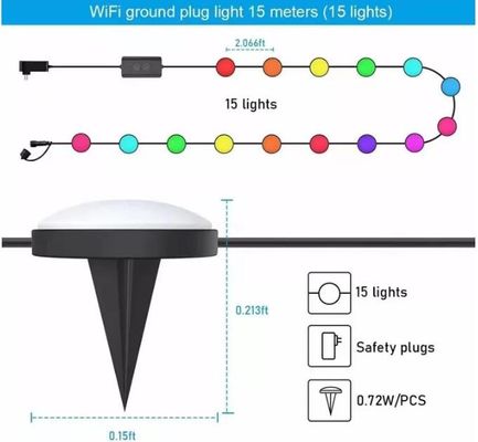 Tuya APP RGBIC Luces de césped al aire libre Cuerdas de conexión 15 bombillas Wifi
